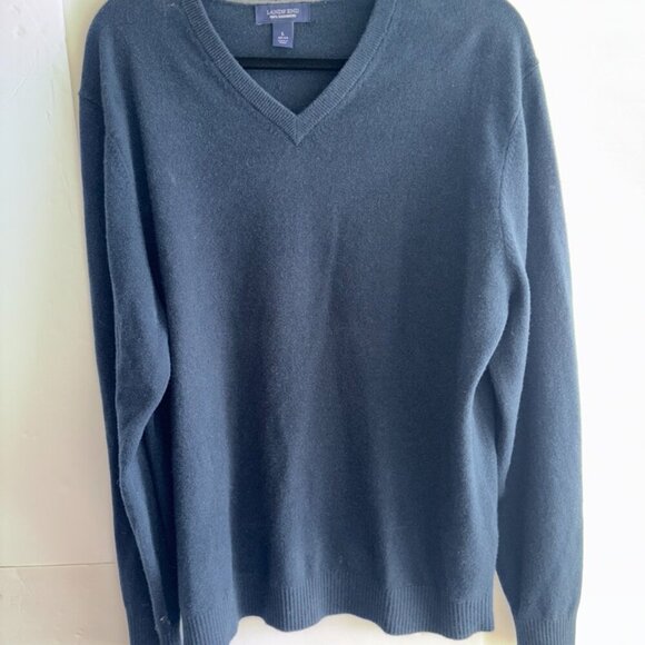 Men's 100% Cashmere Navy Blue V-Neck Pullover Sweater Size Large (42-44) - Picture 6 of 7